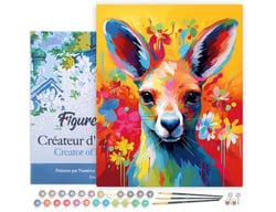 Peinture par Numéro Figured'Art avec Cadre - Kangourou Coloré Abstrait - Kit de Loisir Créatif DIY Numéro d'Art Complet - 40x50cm toile tendue sur châssis