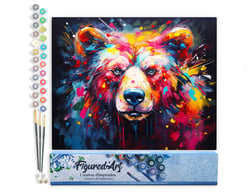 Peinture par Numéro Figured'Art - Ours Coloré Abstrait - Kit de Loisir Créatif DIY Numéro d'Art Complet - 40x50cm sans châssis en bois