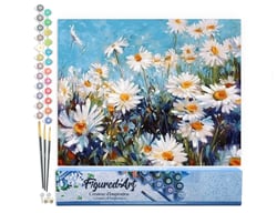 Peinture par Numéro Figured'Art - Champ de Marguerites et Ciel bleu - Kit de Loisir Créatif DIY Numéro d'Art Complet - 40x50cm sans châssis en bois