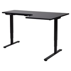 Bureau d'Angle à Droite Noir en Acier 160 x 59 cm Forme en L Réglable Electriquement Style Moderne