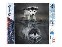 Diamond Painting Broderie Diamant Figured’Art 40x50cm toile entière roulée avec diamants carrés - Chien et Reflet de Loup