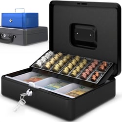 Caisse à monnaie Acier - 3 Compartiments à monnaie - Coffret monnaie à 2 clés, Monnayeur et Poignée de transport robuste- ACROPAQ