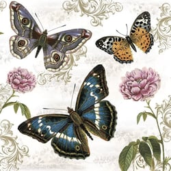 Lot de 4 serviettes en papier découpage collage 33 cm PAPILLON RETRO