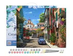 Peinture par Numéro Figured'Art avec Cadre - Ruelle et 2 CV - Kit de Loisir Créatif DIY Numéro d'Art Complet - 40x50cm toile tendue sur châssis