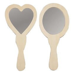 2 miroirs à main en bois à décorer Coeur et ovale 24 cm