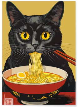 Affiche Chat ramen japonais | A3 : 29,7x42cm