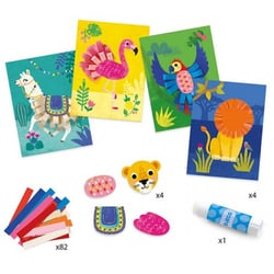 Collages avec des bouclettes - 4 tableaux animaux - djeco - dj09868 - loisirs creatifs