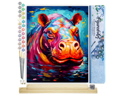 Peinture par Numéro Figured'Art - Hippopotame Coloré Abstrait - Kit de Loisir Créatif DIY Numéro d'Art Complet - 40x50cm toile roulée + châssis en bois à monter