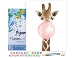 Peinture par Numéro Figured'Art avec Cadre - Girafe et Chewing gum - Kit de Loisir Créatif DIY Numéro d'Art - 40x50cm toile tendue sur châssis