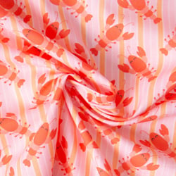 Tissu Coton imprimé Homard Funny rayé sur fond Rose pâle