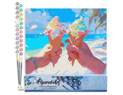 Peinture par Numéro Figured'Art - Glace en bord de mer - Kit de Loisir Créatif DIY Numéro d'Art Complet - 40x50cm sans châssis en bois