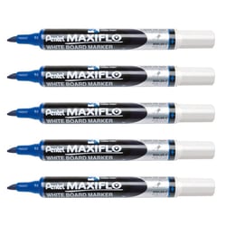 Lot de 5 marqueurs tableaux blancs effaçables - PENTEL - Pointe biseautée moyenne - Bleu - MAXIFLO