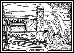 Tableau velours a colorier ville de Collioure Sericolor