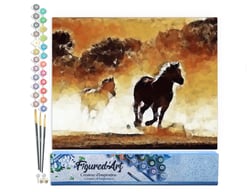 Peinture par Numéro Figured'Art - Chevaux en action - Kit de Loisir Créatif DIY Numéro d'Art Complet - 40x50cm sans châssis en bois