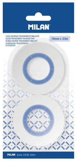 Blister 2 rubans adhésifs transparents brillants 19 mm x 33 m