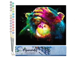 Peinture par Numéro Figured'Art - Singe coloré - Kit de Loisir Créatif DIY Numéro d'Art Complet - 40x50cm sans châssis en bois