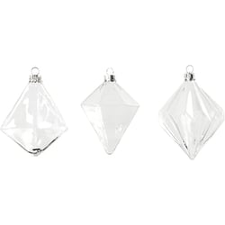 Décorations en Verre, H : 9,6+9,8+10,5 cm, d 7+7,9+8 cm, transparent, 3 pièces/ 1 Pq.