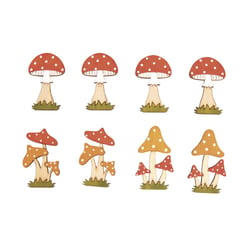 Miniat. bois Amanites tue - mouche, Colore, 4 - 4,5cm, av.point adhésif, 8 pièces
