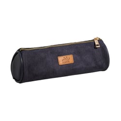 Trousse - Scolaire - Ronde - Bleu marine - Cuir végan - Velours - 1 compartiment - School