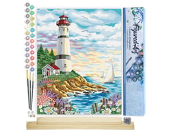 Peinture par Numéro Figured'Art - Phare sous un Ciel nuageux - Kit de Loisir Créatif DIY Numéro d'Art Complet - 40x50cm toile roulée + châssis en bois à monter