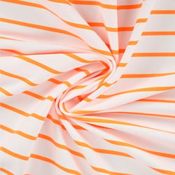 Tissu Sweat léger envers gratté rayé Orange fluo sur fond Blanc