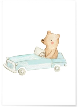 Affiche Enfant Ours Voiture | A3 : 29,7x42cm