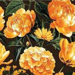 4 serviettes en papier découpage collage 33 cm FLEUR ORANGE FOND NOIR FLSS 114