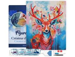 Diamond Painting Broderie Diamant Figured’Art 40x50cm toile tendue sur châssis en bois - diamants carrés - Cerf coloré en fleurs