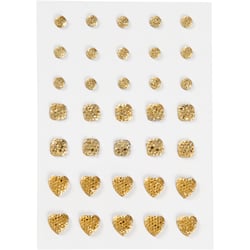 Pierres de strass, rond, carré, coeur, dim. 6+8+10 mm, or, 35 pièces/ 1 Pq.