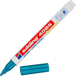 Marqueur - Craie liquide - Bleu métallisé - Pointe ronde fine - Pour tableau noir, déco, verre - Edding 4085