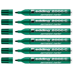 Lot de 6 marqueurs permanents - EDDING - Pointe ronde 1,5-3 mm - Corps aluminium - Vert