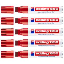 Lot de 5 marqueurs permanents - EDDING - Pointe biseautée large 5-15 mm - Corps aluminium - Rouge