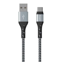 ENERGIZER Câble de Charge et de Données USB-A vers USB-C en Nylon Tressé 2m Anti-nœud Argent