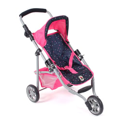 Petite poussette de jogging LOLA pour poupées Rose bleu marine avec pois