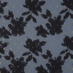 Tissu Viscose Feuilles et pointillés lurex sur fond Bleu ancien