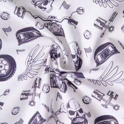 Tissu Coton imprimé Esprit Biker sur fond Blanc