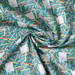 Tissu Coton imprimé School time sur fond Vert d'eau