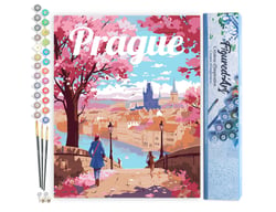 Peinture par Numéro Figured'Art - Affiche de voyage Prague en fleurs - Kit de Loisir Créatif DIY Numéro d'Art Complet - 40x50cm sans châssis en bois