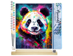 Peinture par Numéro Figured'Art - Panda Coloré Abstrait - Kit de Loisir Créatif DIY Numéro d'Art Complet - 40x50cm toile roulée + châssis en bois à monter