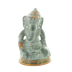 Statuette Ganesh assis en Laiton vert antique 8.2 cm - Omsaé