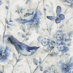 Lot de 4 serviettes en papier découpage collage 33 cm OISEAU BLEU  O 110 EC