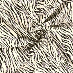 Tissu Viscose satiné Hermine zébré Noir et Gris sur fond Ivoire
