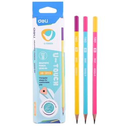 Crayon graphite DELI - HB - Corps triangulaire - Bleu, rose, jaune - 8 mm x 175 mm