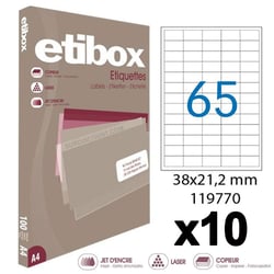 10 boîtes de 6500 étiquettes - Format 38x21,2mm - Etibox - Apli 119770
