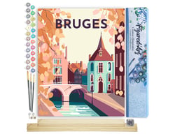 Peinture par Numéro Figured'Art - Affiche Vintage Bruges - Kit de Loisir Créatif DIY Numéro d'Art Complet - 40x50cm toile roulée + châssis en bois à monter