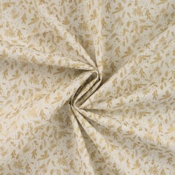 Tissu Coton imprimé motifs de Noël dorés sur fond Ecru