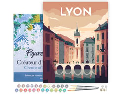 Peinture par Numéro Figured'Art avec Cadre - Affiche Vintage Lyon - Kit de Loisir Créatif DIY Numéro d'Art Complet - 40x50cm toile tendue sur châssis
