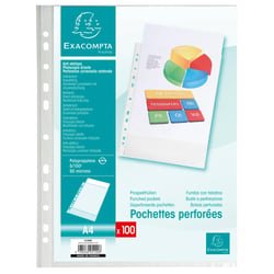 Sachet de 100 pochettes perforées polypropylène grainé 5/100e - A4 - Cristal - x 10 - Exacompta