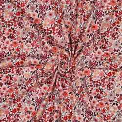 Tissu Jersey Bord Côte Digital Léonie fleurs sauvages ton Pêche sur fond Blanc cassé