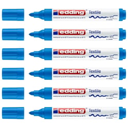 Lot de 6 marqueurs textiles pointe ronde 2-3 mm - EDDING - Bleu clair